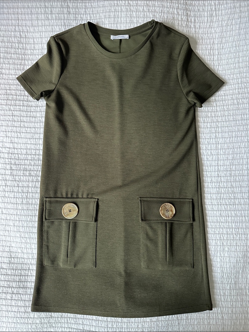Zara Olive Green Pocket-Button Mini Dress